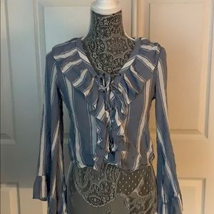 Ruffle lace up shirt
